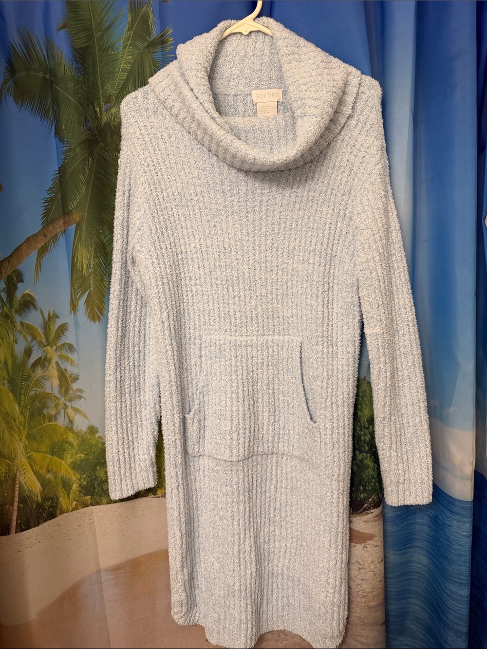Softies Light Blue Cowl Neck Sweater Dress with Kangaroo Pocket